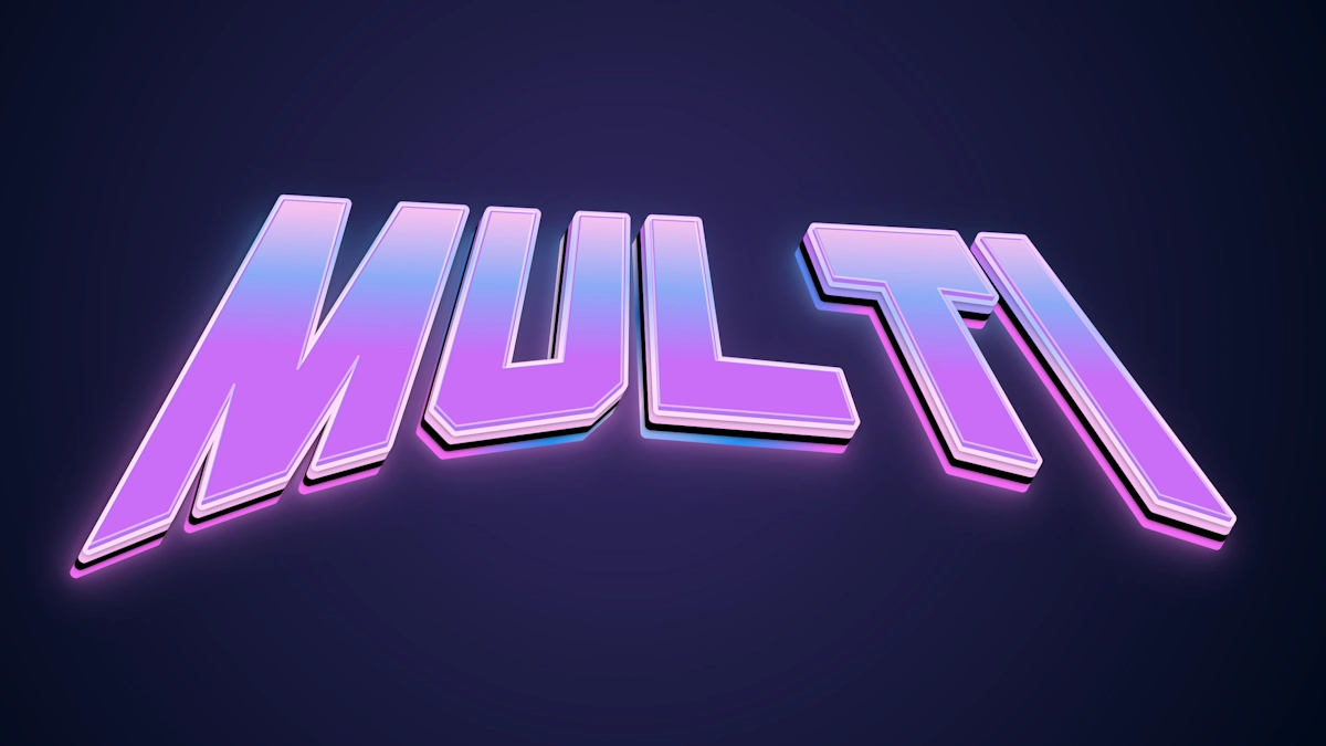 Teks 3D neon dalam gaya Synthwave dan retro 80-an