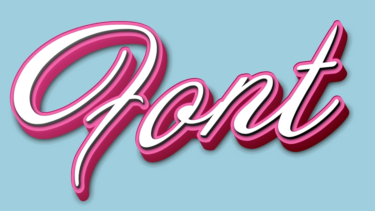 Font kursif 3D ungu elegan