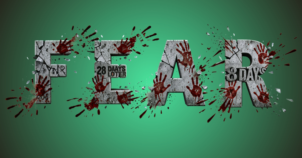 Teks zombie: contoh pembuatan huruf beton dengan cetakan tangan berdarah
