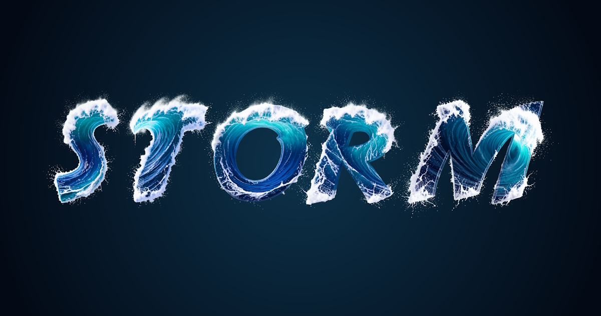 Teks air: contoh pembuatan font 3D dari gelombang laut dan buih