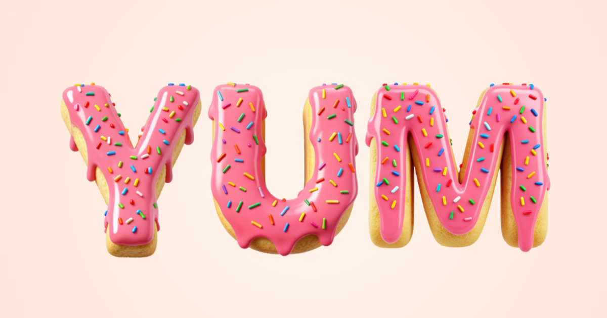 Font manis: Contoh pembuatan teks 3D dari donat dengan glaze dan taburan