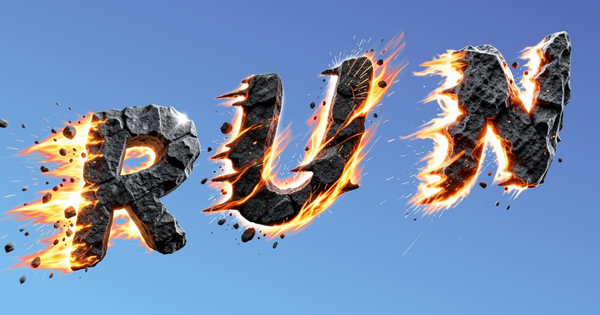 Teks meteor: contoh pembuatan font 3D yang terbang dengan angin api