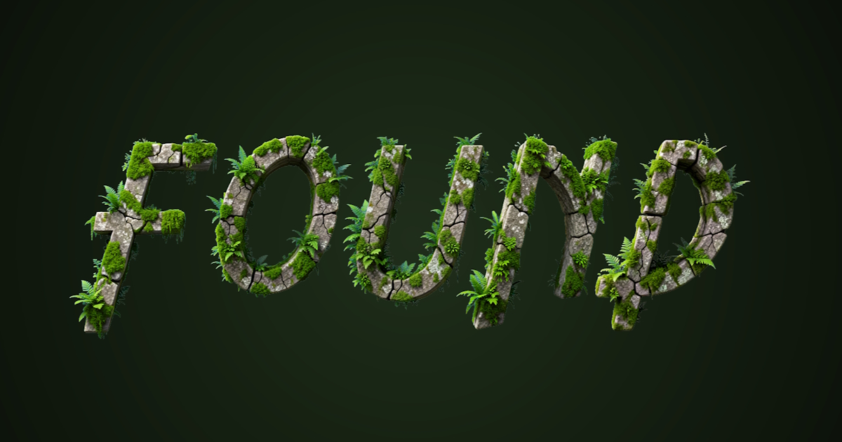 Teks batu berumput: contoh pembuatan font 3D dengan moss dan fern