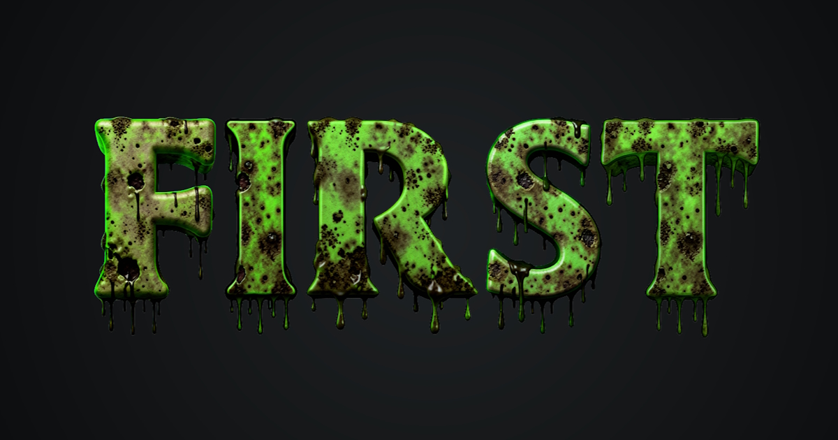 Teks zombie: contoh pembuatan font 3D toksik dengan lendir yang mengalir