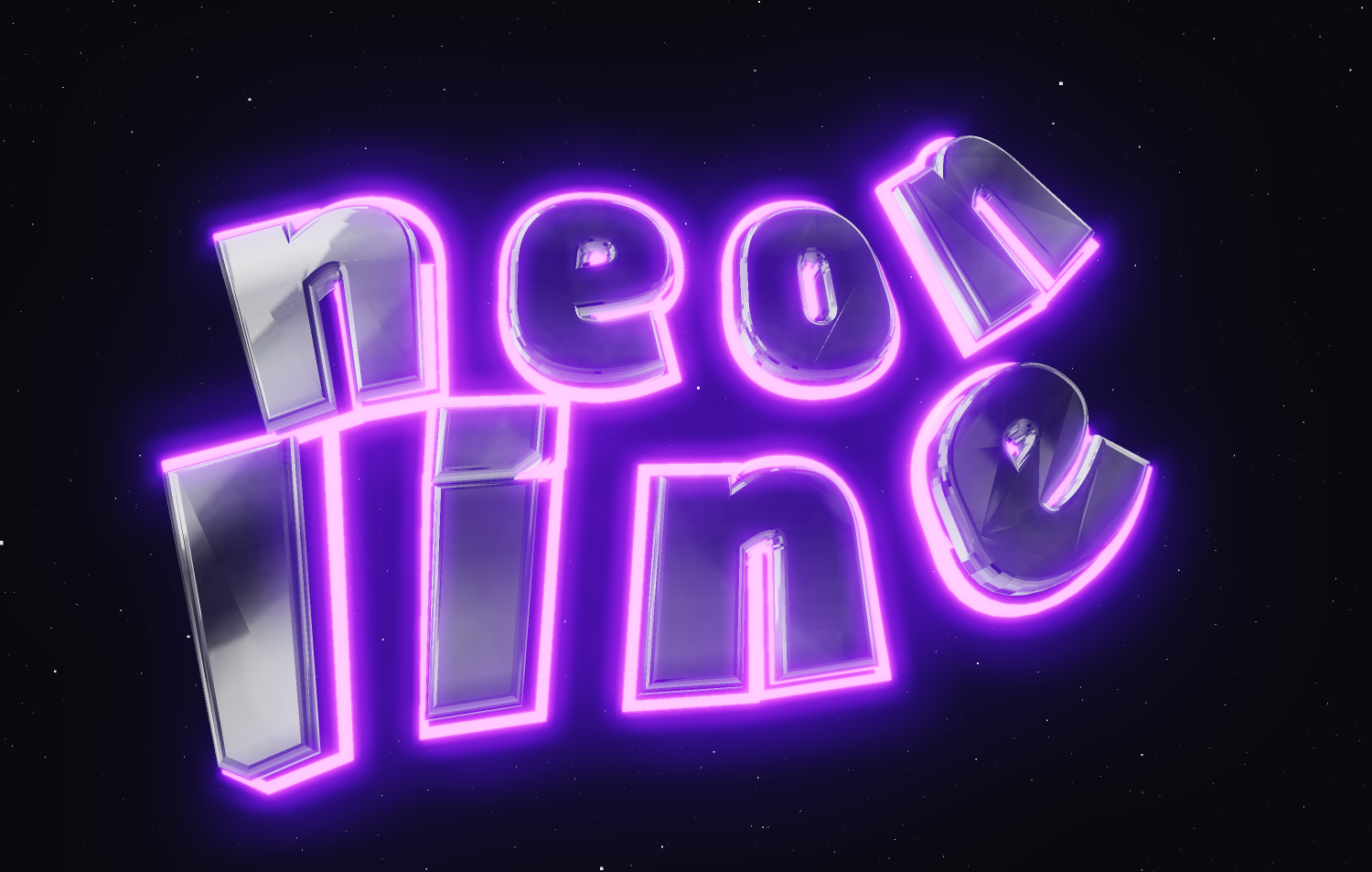 Teks 3D dalam gaya retro 80-an. Huruf krom neon.