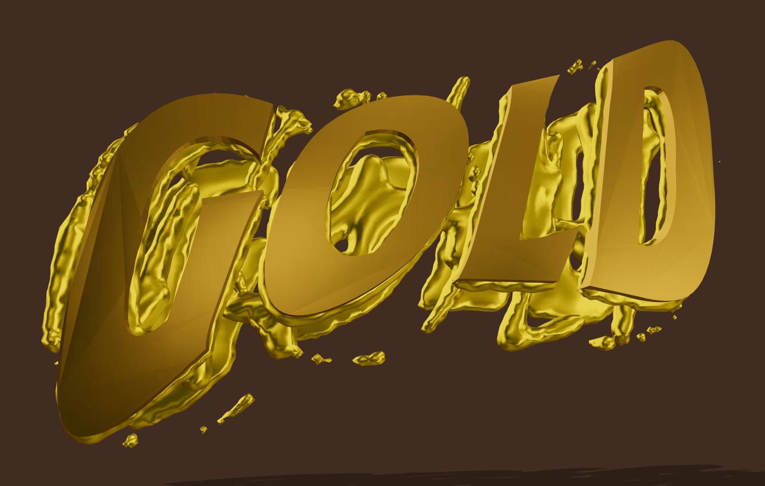 Teks 3D emas dengan efek logam cair. Buat logo online.