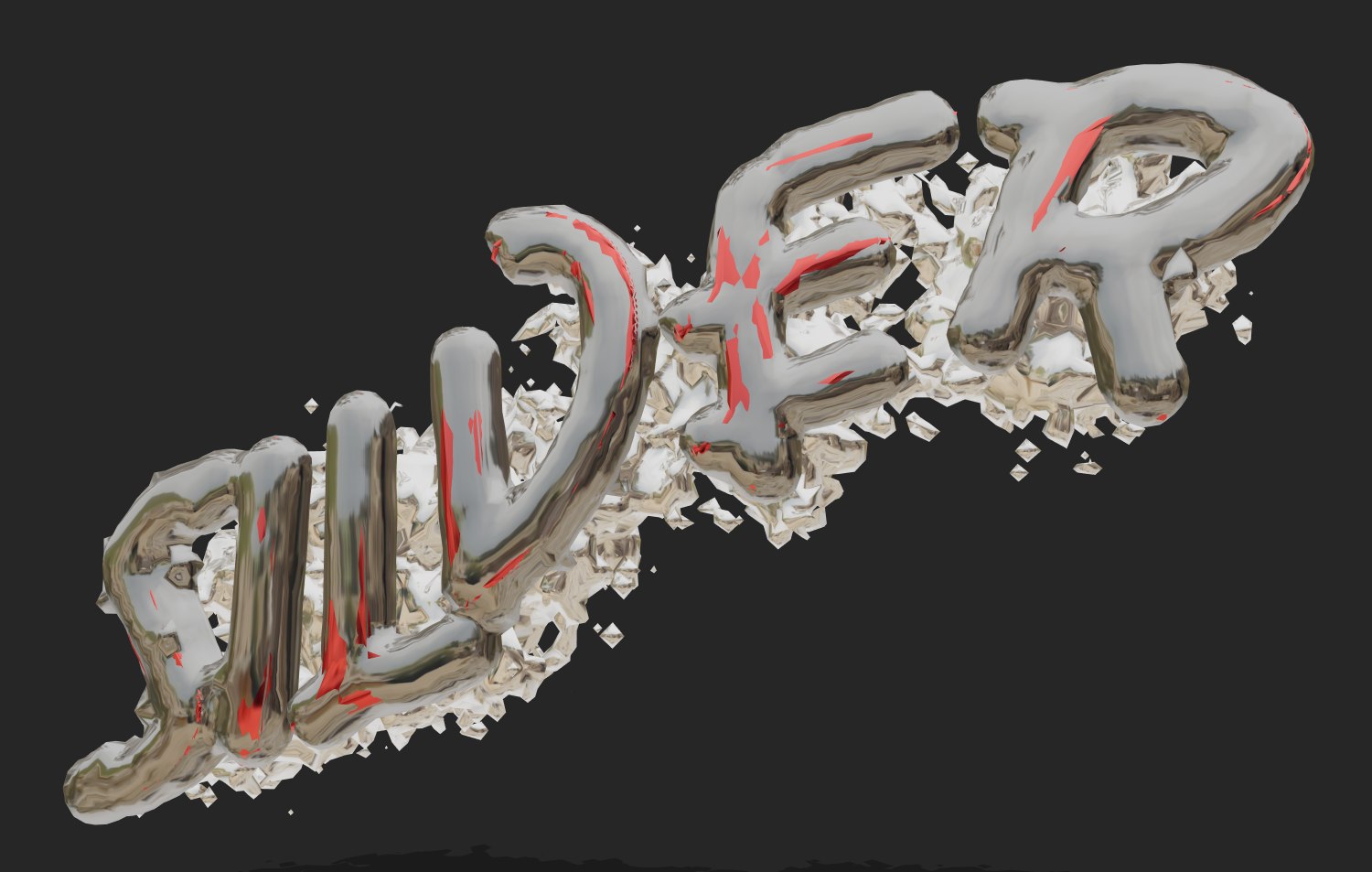 Teks 3D dalam gaya krom terkelupas. Huruf grunge 3D.